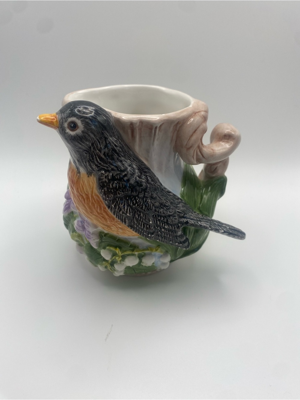 Wilfred Ceramic Bird Mug in Black, Orange, Green